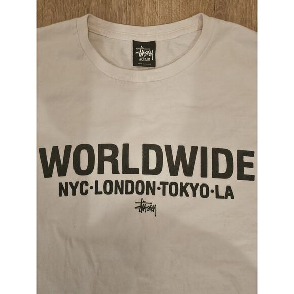 Vintage 00s Stussy AOP Big Logo Hype tee Skate OG rare Tokyo NYC Medium White - Picture 2 of 10